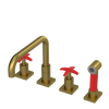 Rubinet Widespread Kitchen Set with Genesis Spout with Hand Spray Antique Brass Matt