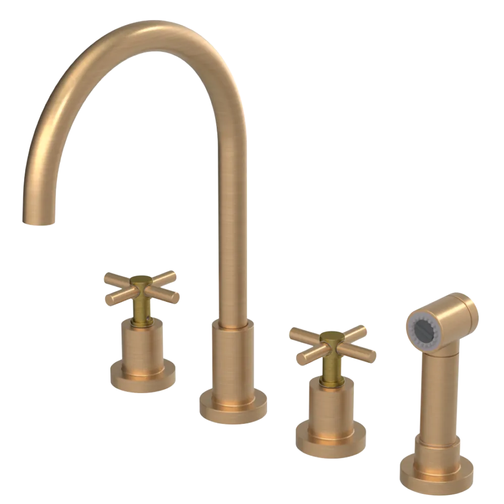 Rubinet Widespread Kitchen Set with LaSalle Spout with Hand Spray Satin Gold