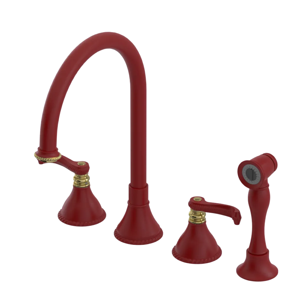 Rubinet Widespread Kitchen Set with Hand Spray Maroon
