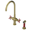 Rubinet Two Handle Single Hole Kitchen Set with LaSalle Spout with Hand Spray Natural Brass