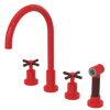 Rubinet Widespread Kitchen Set with LaSalle Spout with Hand Spray Red