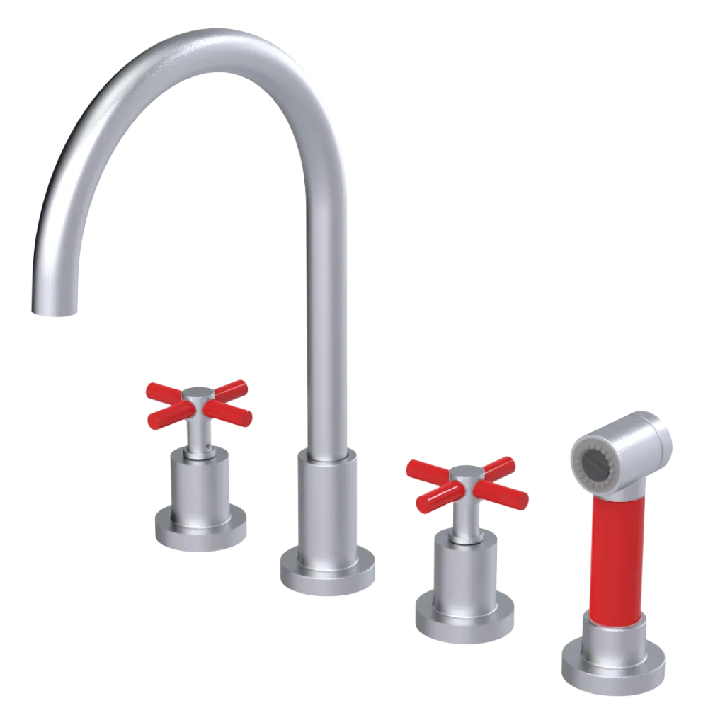 Rubinet Widespread Kitchen Set with LaSalle Spout with Hand Spray Satin Chrome