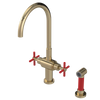 Rubinet Two Handle Single Hole Kitchen Set with LaSalle Spout with Hand Spray Gold