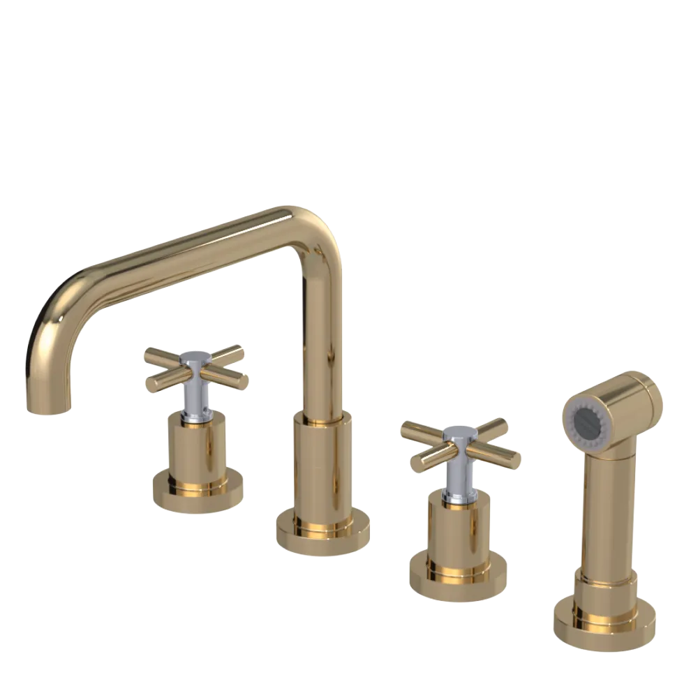Rubinet Widespread Kitchen Set with Hand Spray Gold