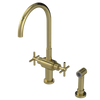 Rubinet Two Handle Single Hole Kitchen Set with LaSalle Spout with Hand Spray Natural Brass