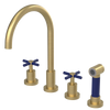 Rubinet Widespread Kitchen Set with LaSalle Spout with Hand Spray Satin Brass