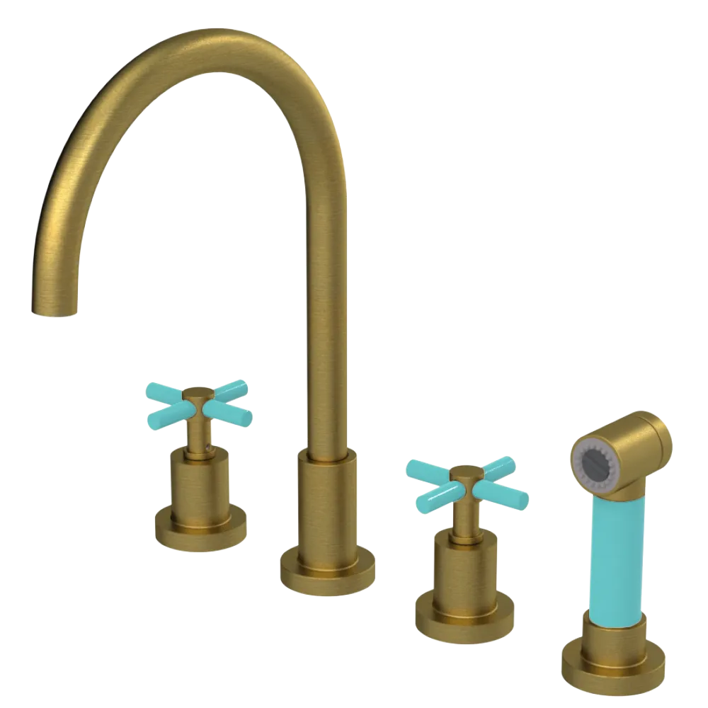 Rubinet Widespread Kitchen Set with LaSalle Spout with Hand Spray Antique Brass Matt