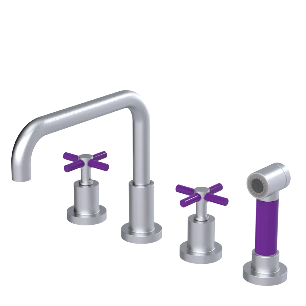 Rubinet Widespread Kitchen Set with Hand Spray Satin Chrome
