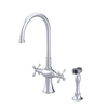 Rubinet Two Handle Single Hole Kitchen Set with Hand Spray Satin Chrome