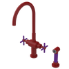 Rubinet Two Handle Single Hole Kitchen Set with LaSalle Spout with Hand Spray Maroon