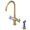 Rubinet Two Handle Single Hole Kitchen Set with LaSalle Spout with Hand Spray Satin Brass