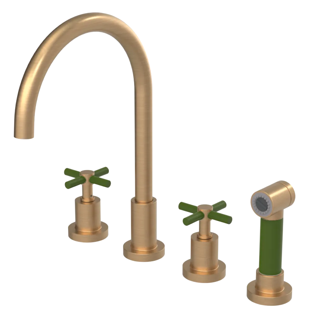 Rubinet Widespread Kitchen Set with LaSalle Spout with Hand Spray Satin Gold