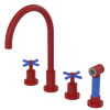 Rubinet Widespread Kitchen Set with LaSalle Spout with Hand Spray Maroon
