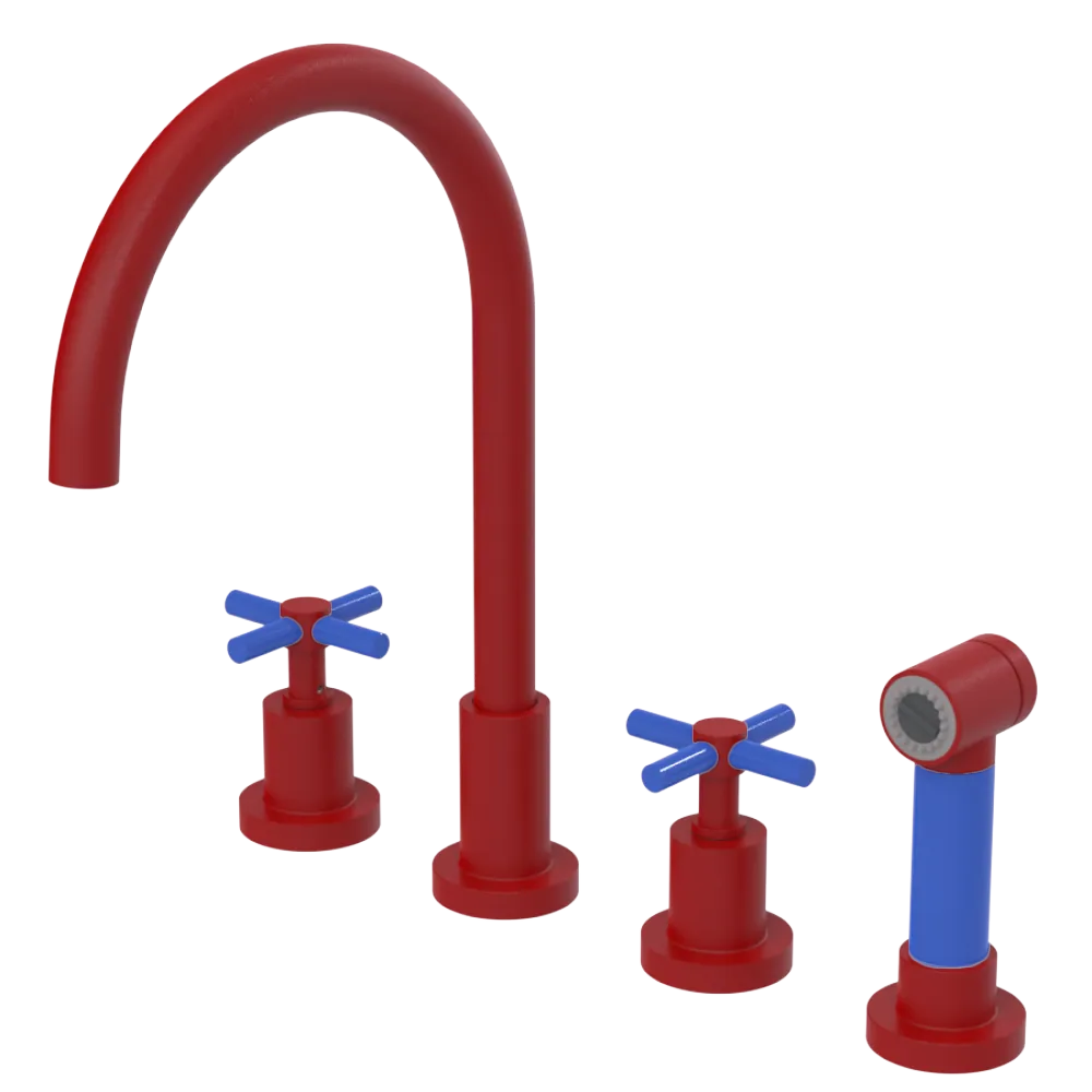 Rubinet Widespread Kitchen Set with LaSalle Spout with Hand Spray Maroon