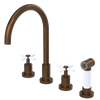 Rubinet Widespread Kitchen Set with LaSalle Spout with Hand Spray Tuscan Brass