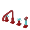 Rubinet Widespread Kitchen Set with Genesis Spout with Hand Spray Maroon