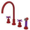 Rubinet Widespread Kitchen Set with LaSalle Spout with Hand Spray Maroon