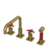 Rubinet Widespread Kitchen Set with Genesis Spout with Hand Spray Antique Brass Matt