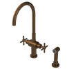 Rubinet Two Handle Single Hole Kitchen Set with LaSalle Spout with Hand Spray Tuscan Brass