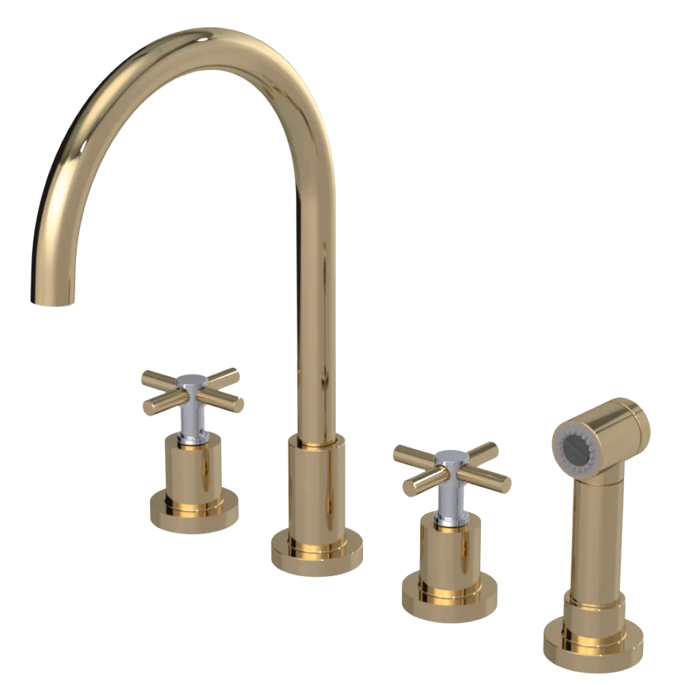 Rubinet Widespread Kitchen Set with LaSalle Spout with Hand Spray Gold