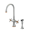 Rubinet Two Handle Single Hole Kitchen Set with Hand Spray Satin Nickel