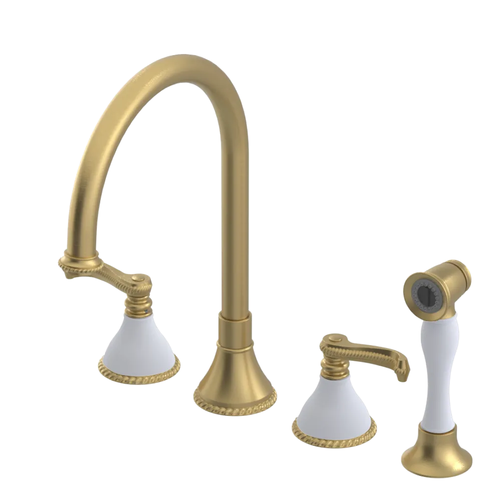 Rubinet Widespread Kitchen Set with Hand Spray Satin Gold