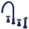 Rubinet Widespread Kitchen Set with LaSalle Spout with Hand Spray Midnight Blue