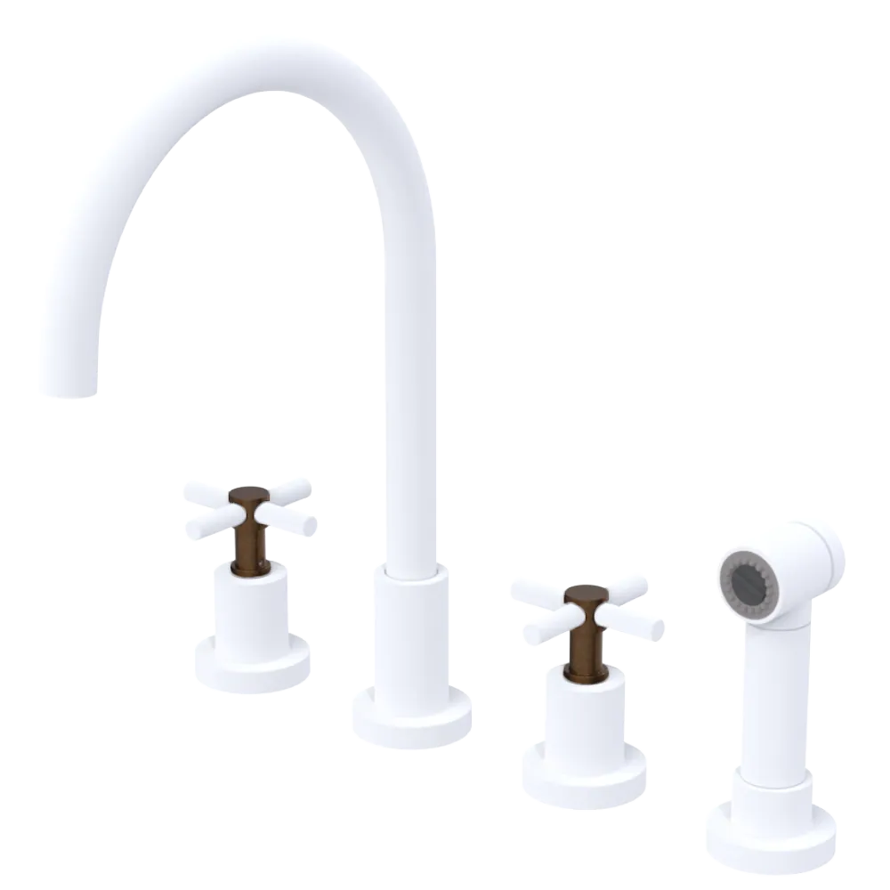 Rubinet Widespread Kitchen Set with LaSalle Spout with Hand Spray Matt White