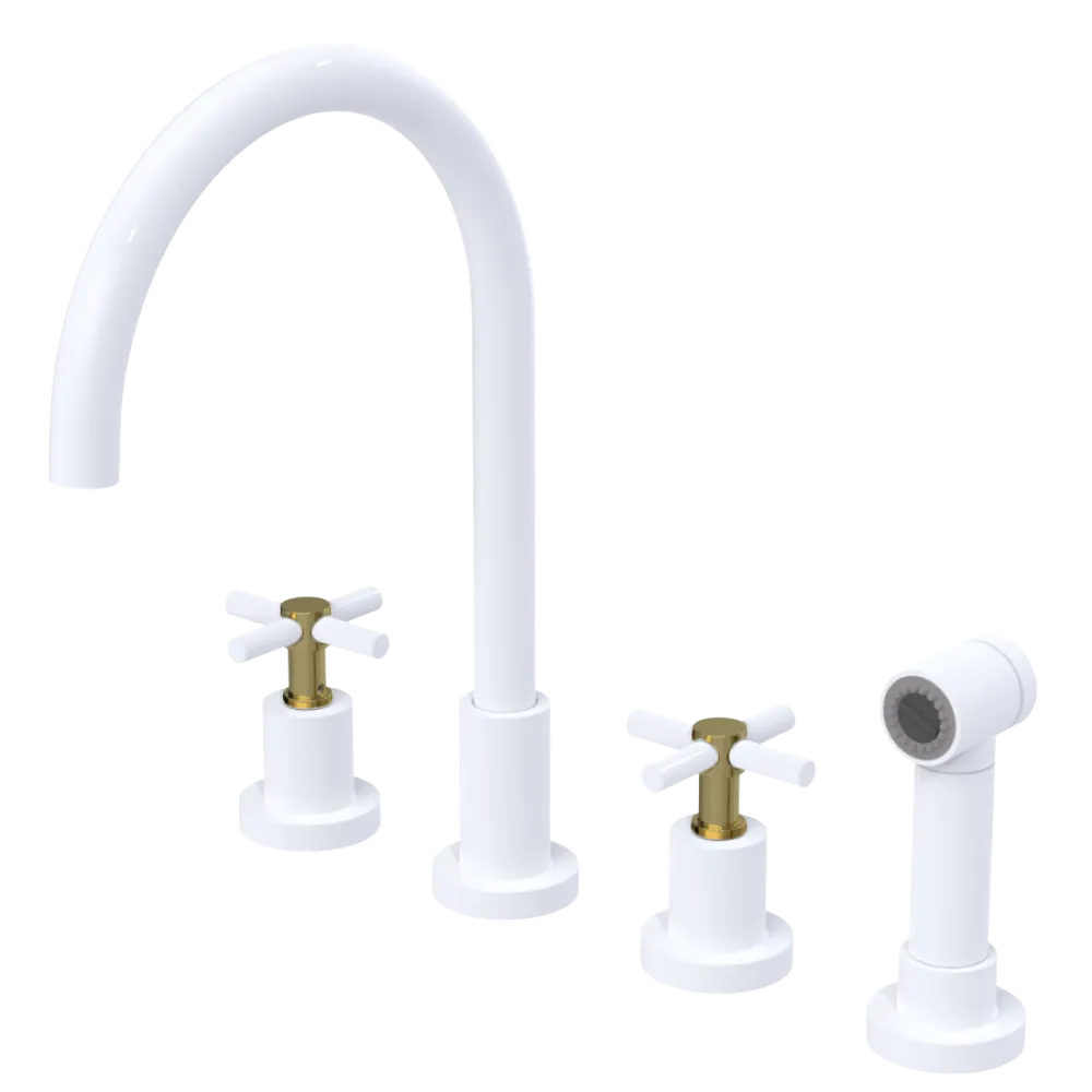 Rubinet Widespread Kitchen Set with LaSalle Spout with Hand Spray White