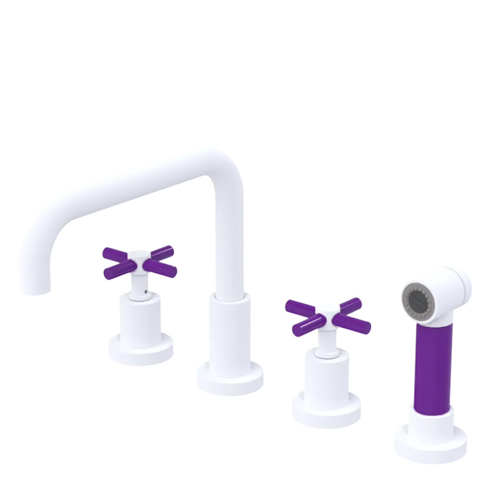 Rubinet Widespread Kitchen Set with Hand Spray Matt White