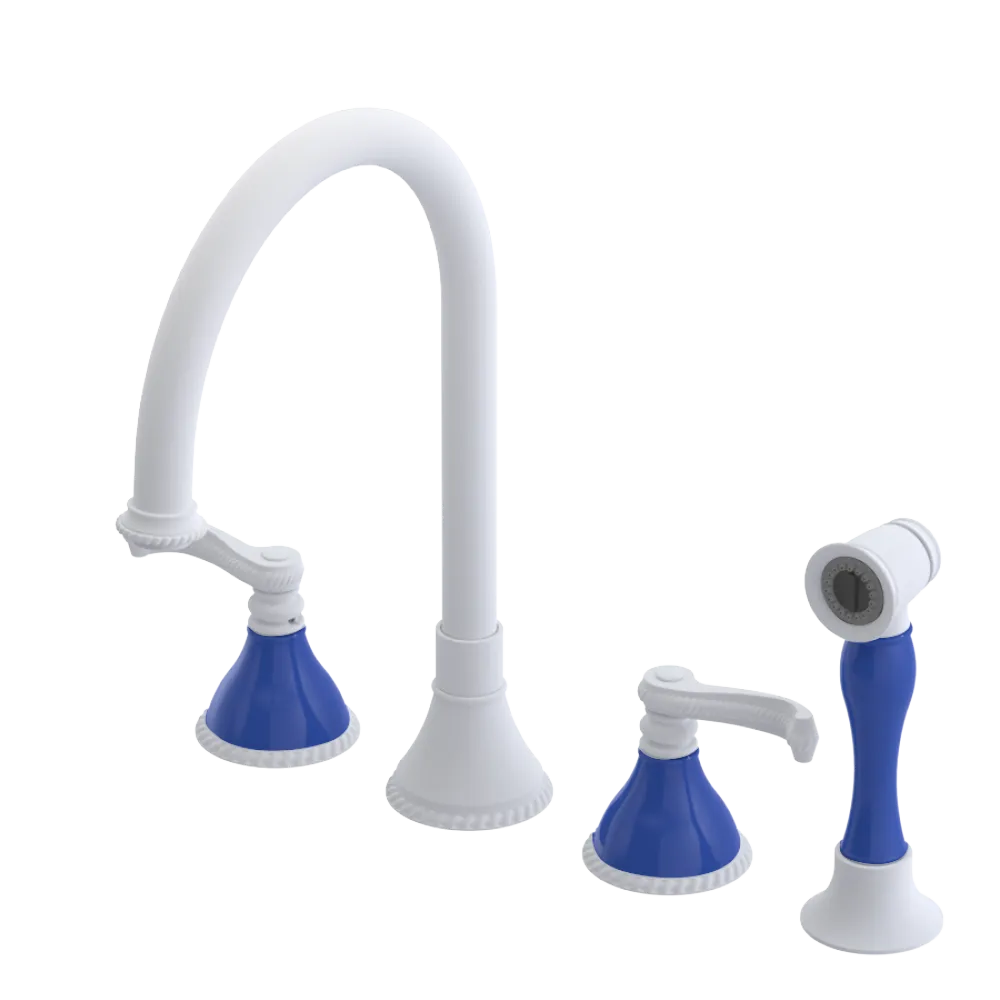 Rubinet Widespread Kitchen Set with Hand Spray Matt White