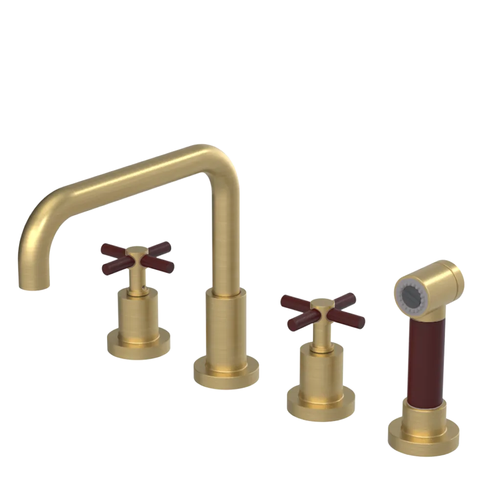 Rubinet Widespread Kitchen Set with Hand Spray Satin Brass