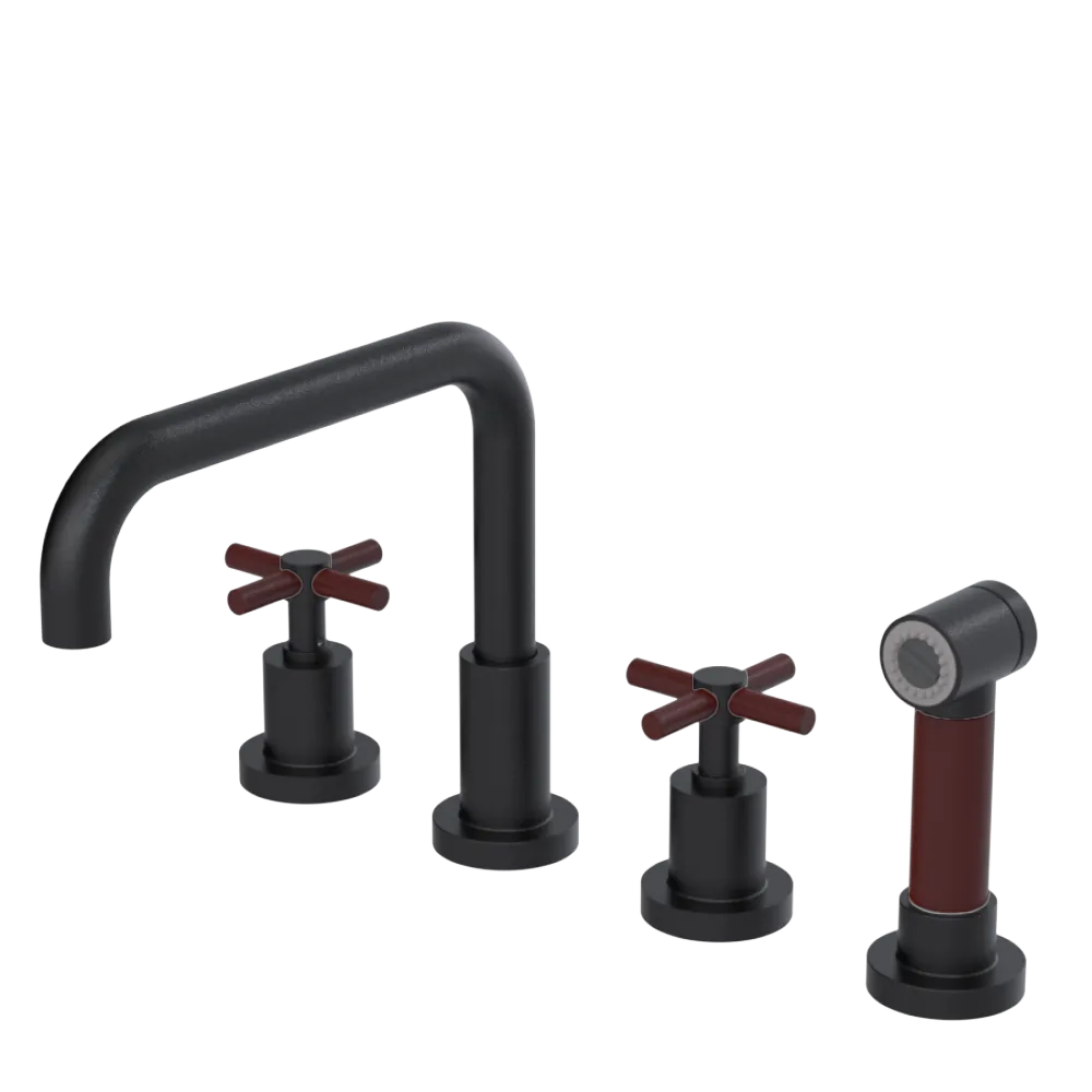 Rubinet Widespread Kitchen Set with Hand Spray Matt Black