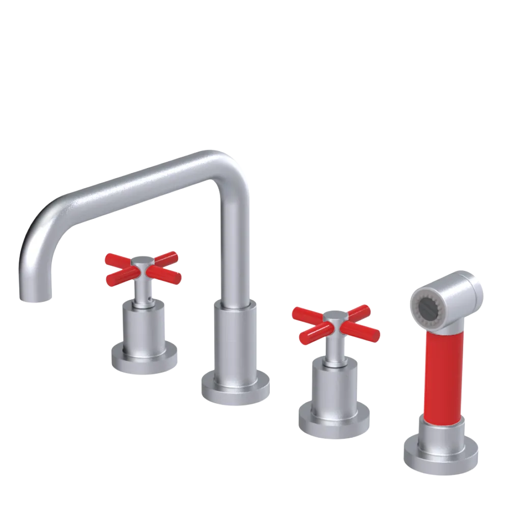 Rubinet Widespread Kitchen Set with Hand Spray Satin Chrome