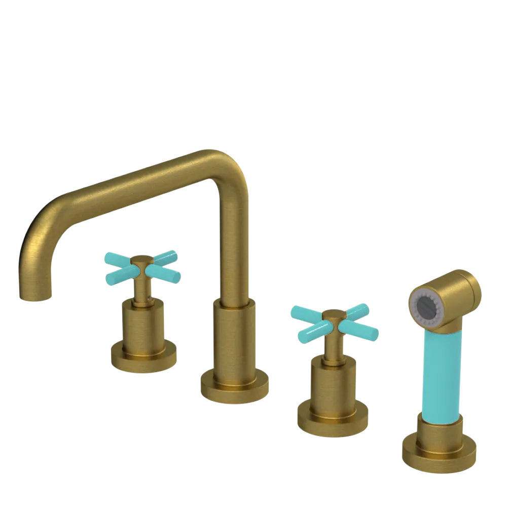 Rubinet Widespread Kitchen Set with Hand Spray Antique Brass Matt