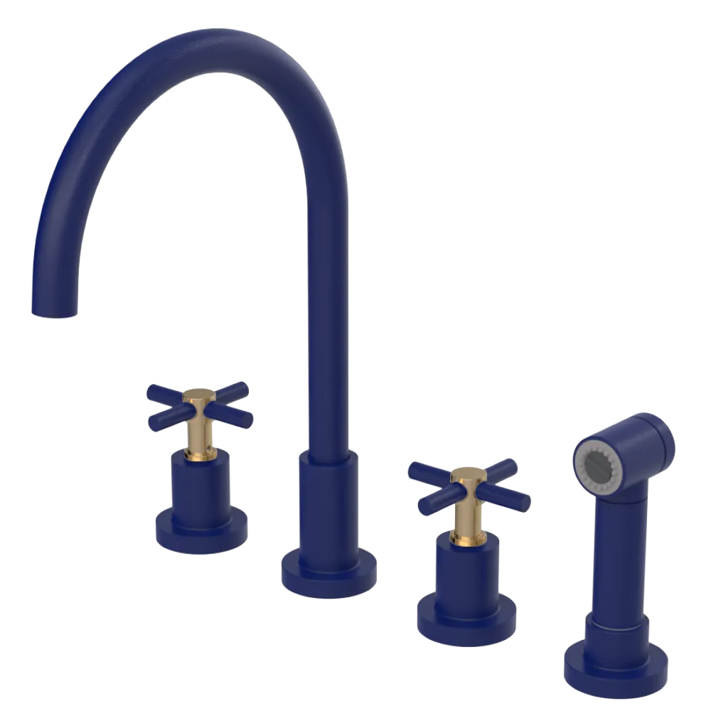 Rubinet Widespread Kitchen Set with LaSalle Spout with Hand Spray Midnight Blue