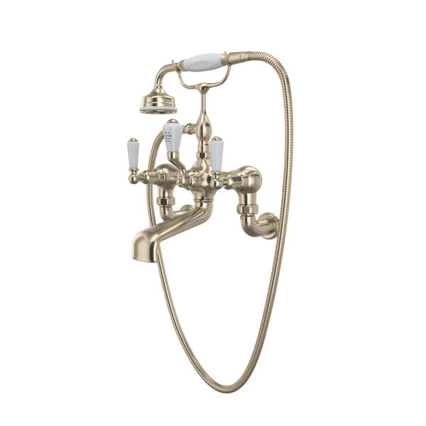 Perrin & Rowe Edwardian Exposed Wall Mount Tub Filler With Handshower - With Metal Lever Handle.3510L/1