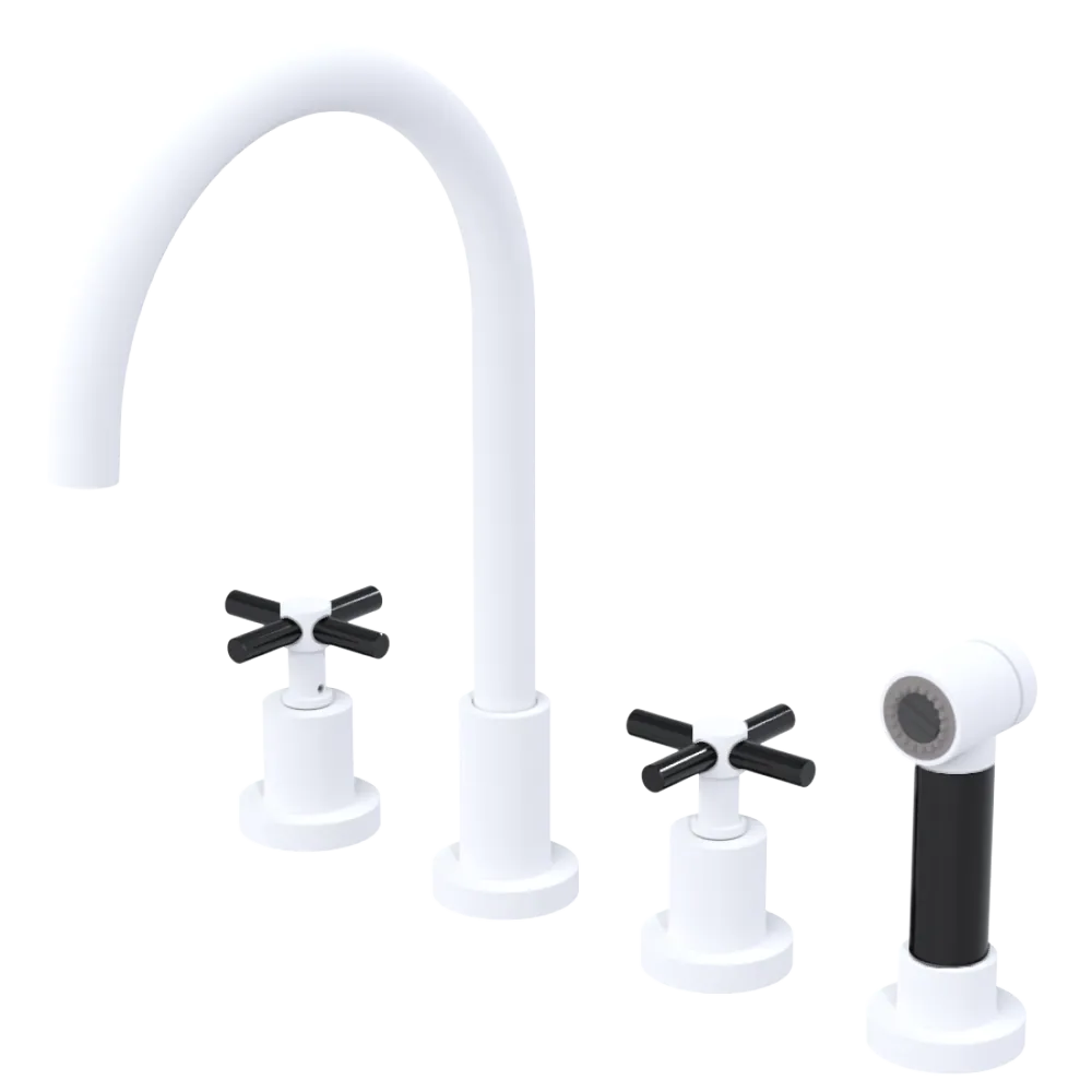 Rubinet Widespread Kitchen Set with LaSalle Spout with Hand Spray Matt White