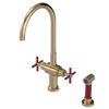 Rubinet Two Handle Single Hole Kitchen Set with LaSalle Spout with Hand Spray Gold