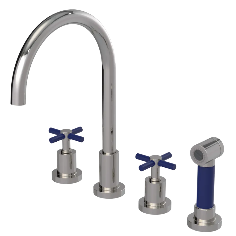 Rubinet Widespread Kitchen Set with LaSalle Spout with Hand Spray Polished Nickel
