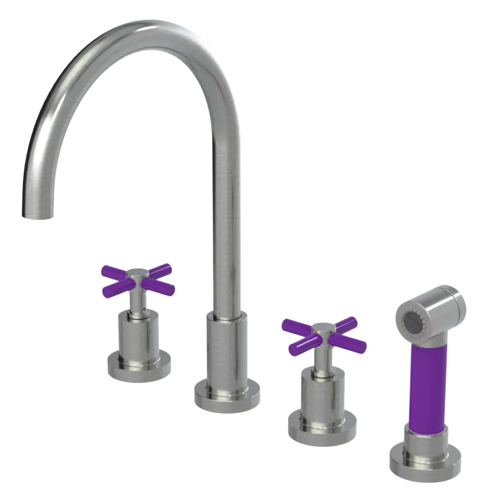 Rubinet Widespread Kitchen Set with LaSalle Spout with Hand Spray Satin Nickel