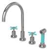 Rubinet Widespread Kitchen Set with LaSalle Spout with Hand Spray Polished Nickel