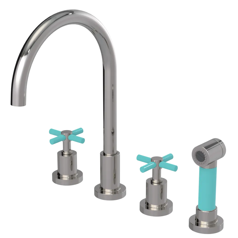 Rubinet Widespread Kitchen Set with LaSalle Spout with Hand Spray Polished Nickel