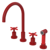 Rubinet Widespread Kitchen Set with LaSalle Spout with Hand Spray Maroon