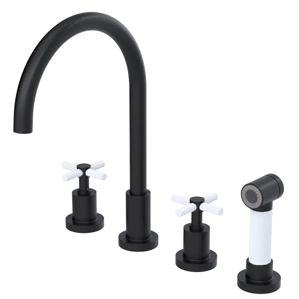Rubinet Widespread Kitchen Set with LaSalle Spout with Hand Spray Matt Black