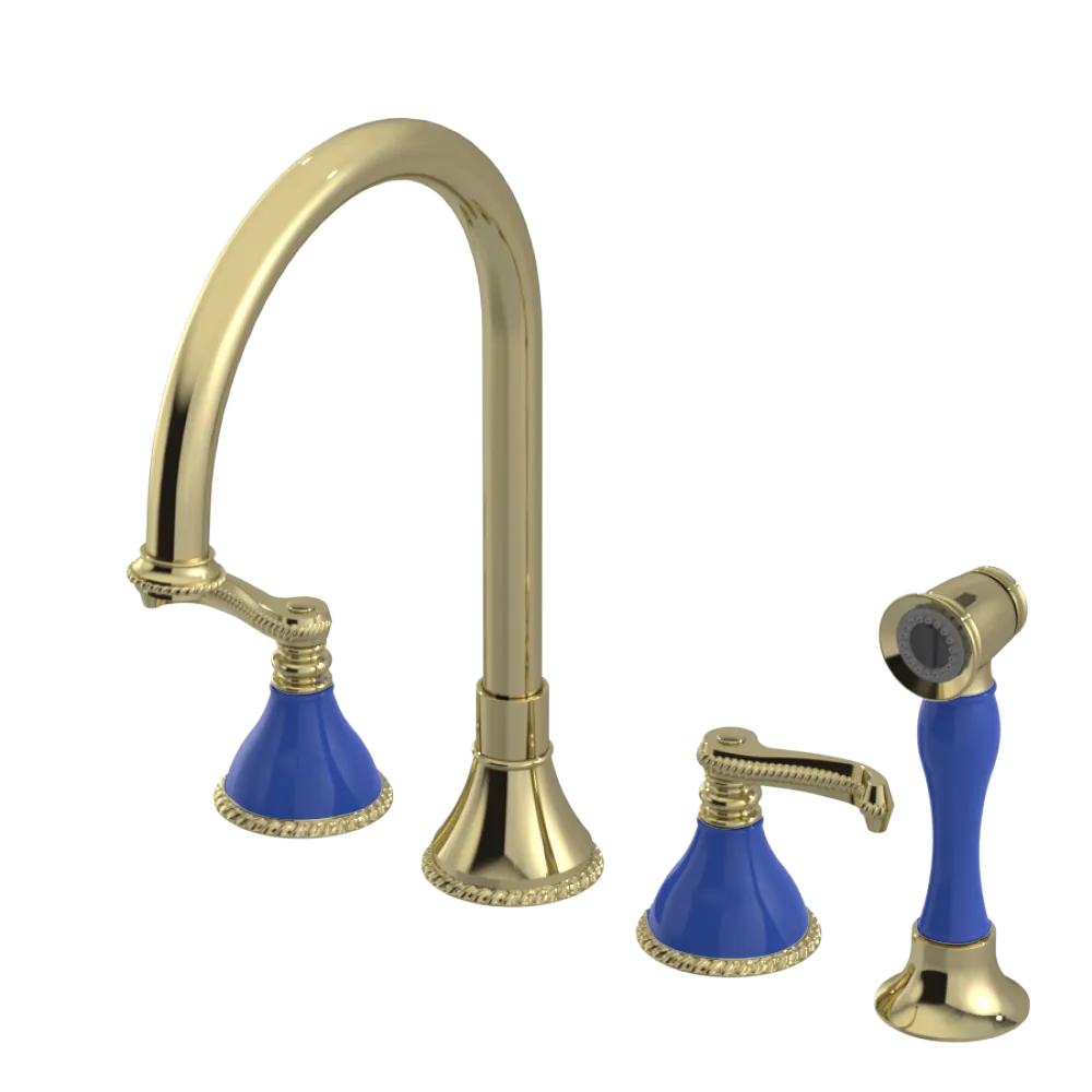Rubinet Widespread Kitchen Set with Hand Spray Gold