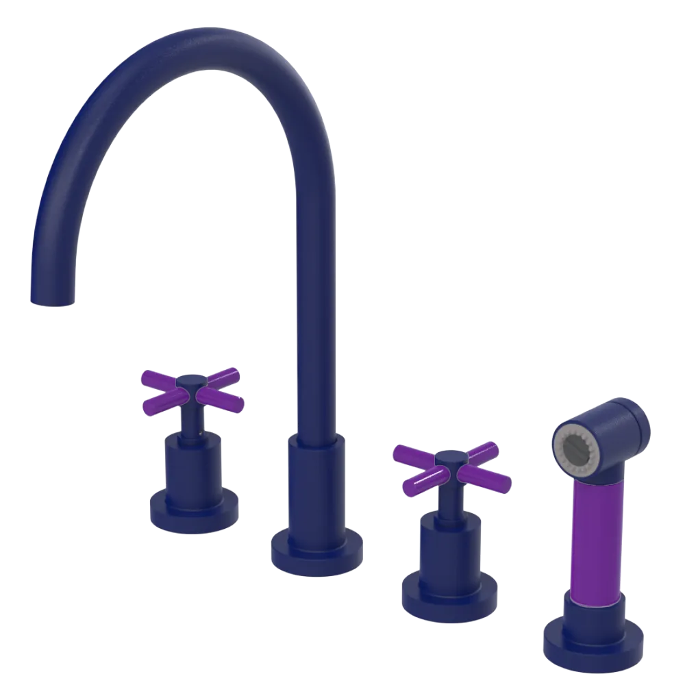 Rubinet Widespread Kitchen Set with LaSalle Spout with Hand Spray Midnight Blue