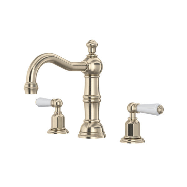 Perrin & Rowe Edwardian Column Spout Widespread Bathroom Faucet - With Metal Lever Handle.3720L-APC