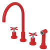 Rubinet Widespread Kitchen Set with LaSalle Spout with Hand Spray Red