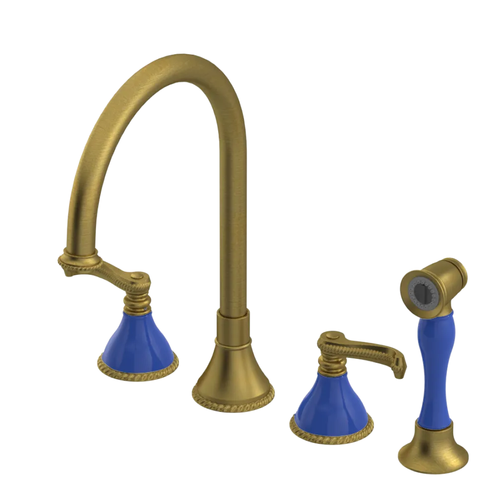 Rubinet Widespread Kitchen Set with Hand Spray Antique Brass Matt